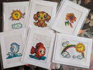 Cartes avec soleil, animaux, poissons, fleurs Cartes Madeleine Fortier, écrivaine